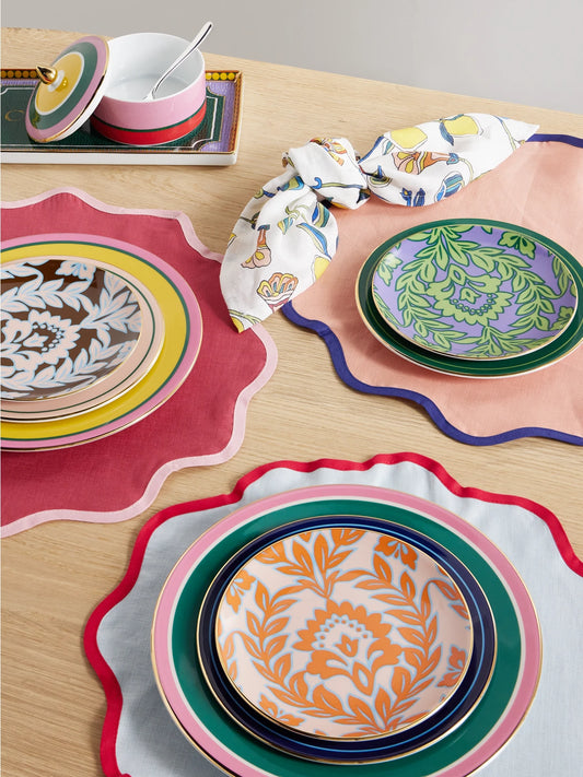 Image of Tableware. Product name - Set Of Eight Gold-plated Painted Porcelain Charger Plates in Multi colour by brand - La DoubleJ