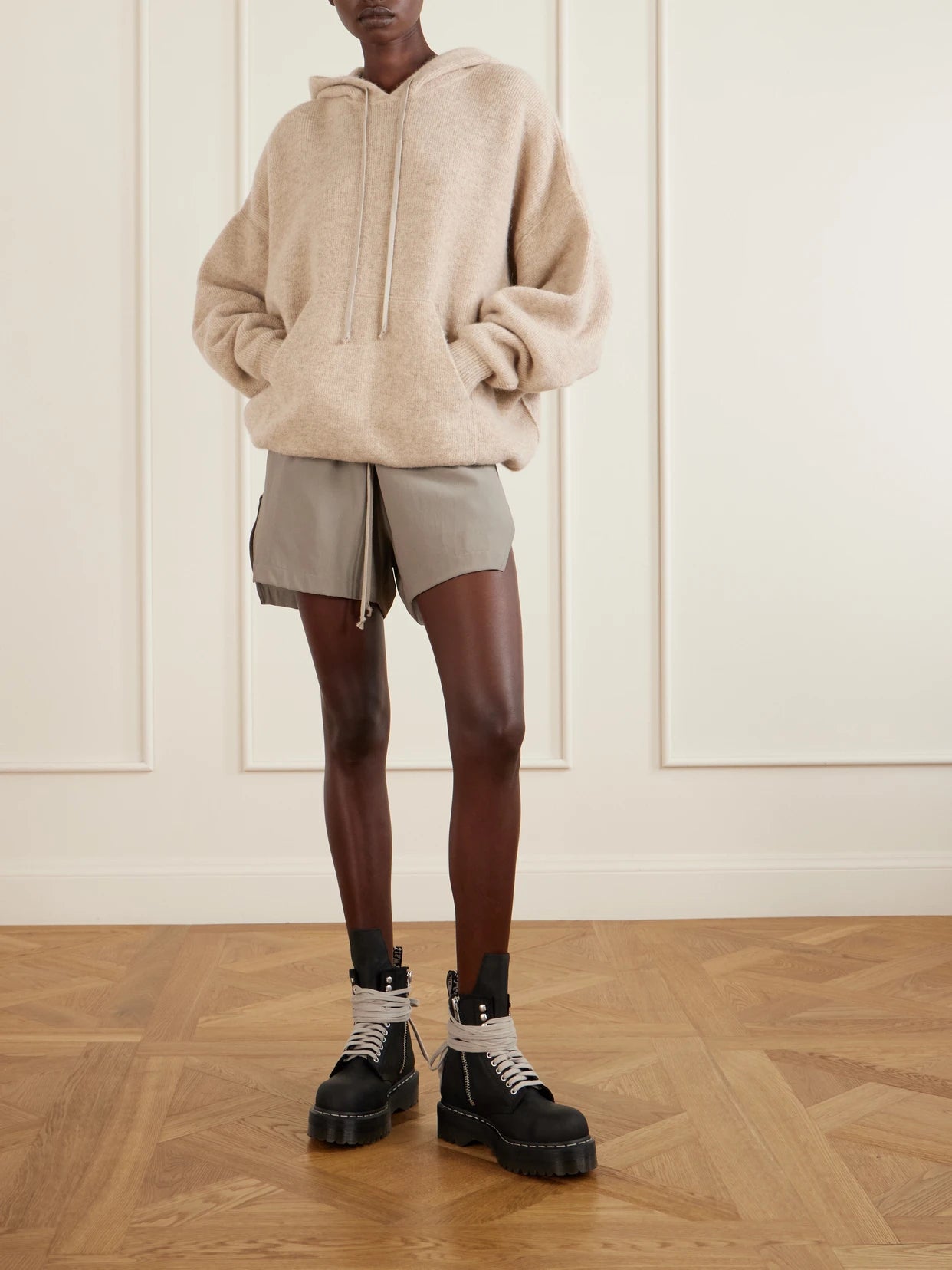 Image of Sleepwear & Loungewear. Product name - Hun Wool-blend Hoodie in Beige colour by brand - Rick Owens