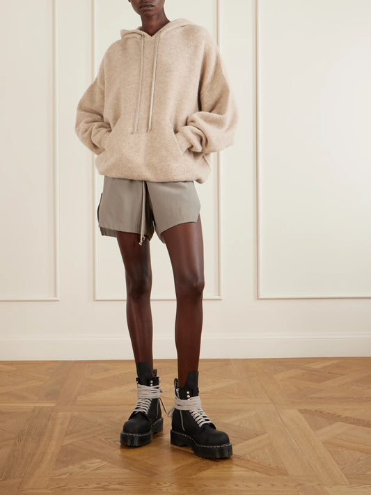 Image of Sleepwear & Loungewear. Product name - Hun Wool-blend Hoodie in Beige colour by brand - Rick Owens