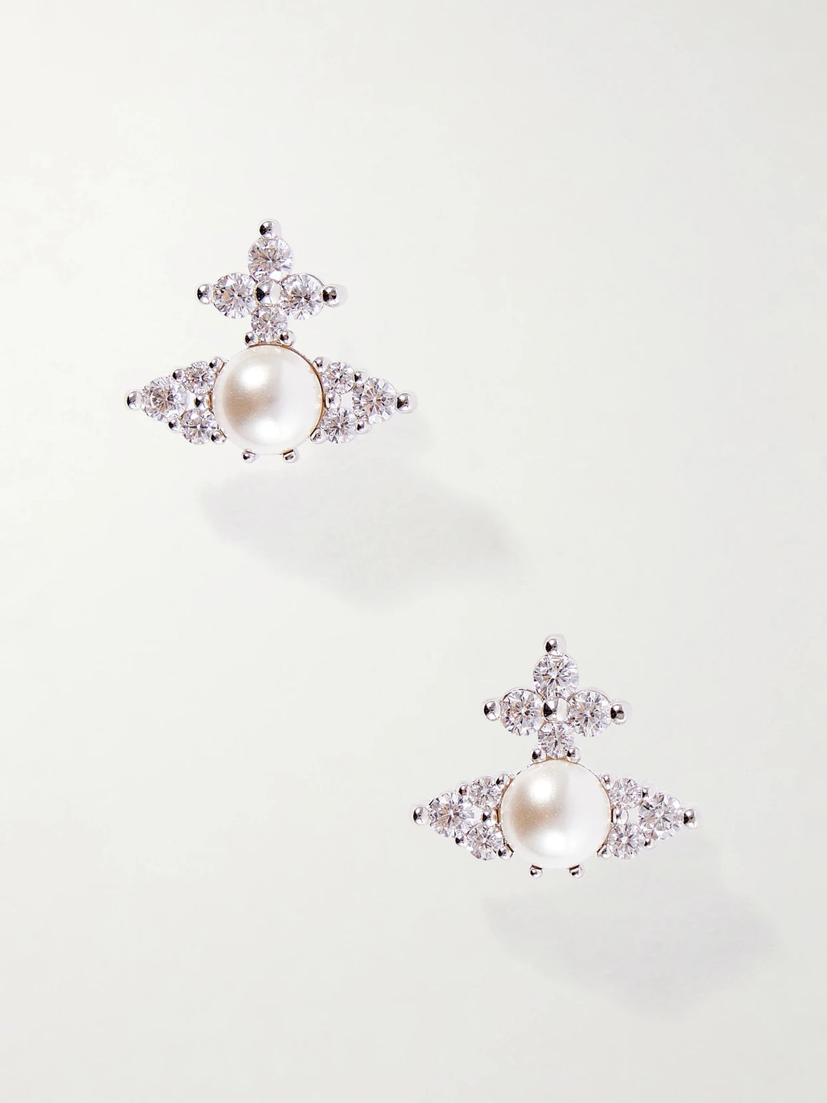 Fedora Silver-tone Pearl-effect Crystal Earrings