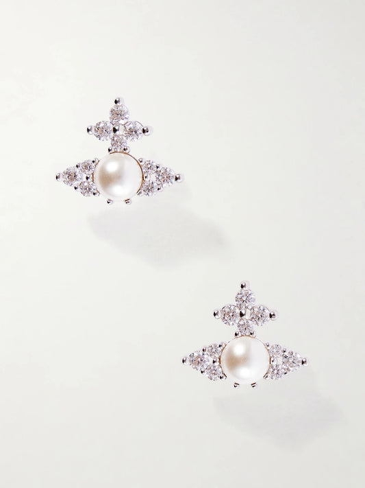 Vivienne Westwood Fedora Silver-tone Pearl-effect Crystal Earrings