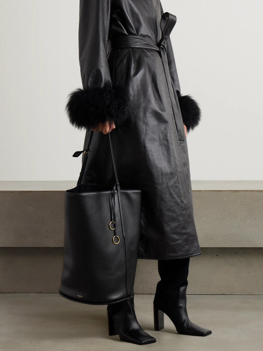 Image of Bags. Product name - Hip Large Leather Bucket Bag in Black colour by brand - Alaïa