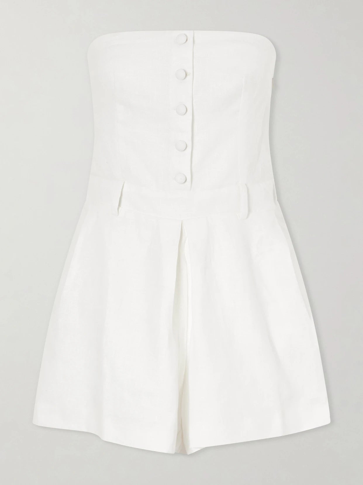 Image of Bodysuits. Product name - Amalie Strapless Pleated Linen Playsuit in White colour by brand - Faithfull