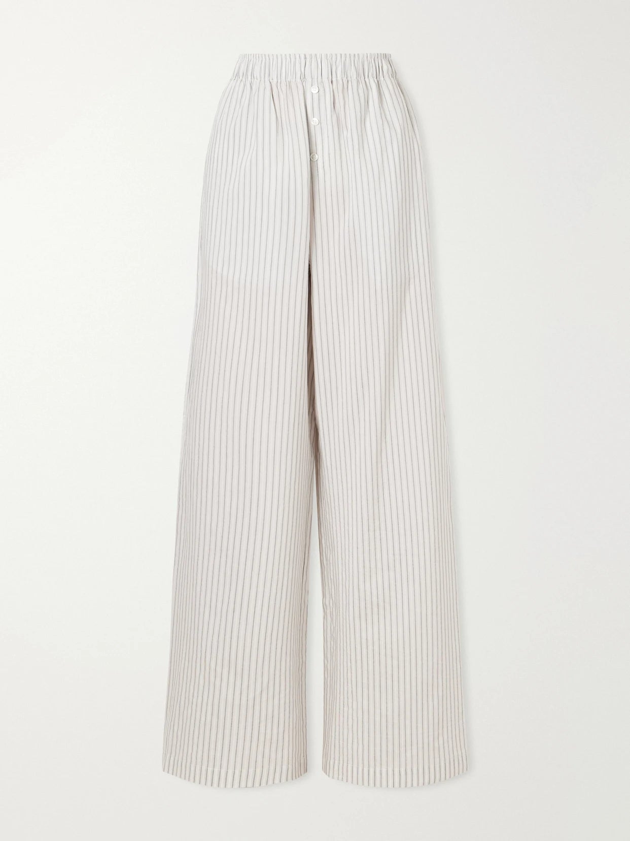 Image of a model wearing Pants. Product name - Striped Silk And Cotton-blend Wide-leg Pants in White colour by brand - RÓHE