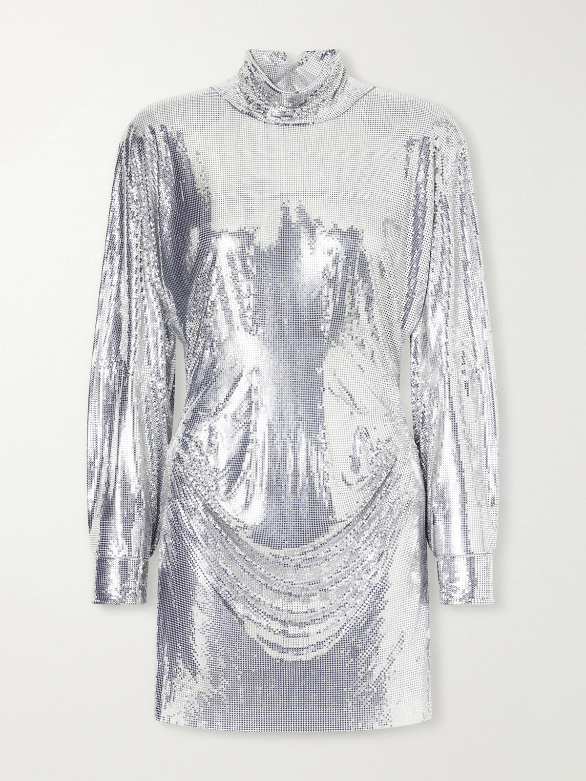 RABANNE Draped Chainmail Turtleneck Mini Dress