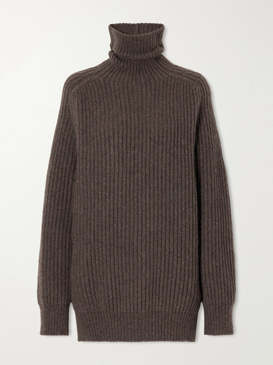 The Row Vinas Oversized Ribbed Cashmere Turtleneck Sweater