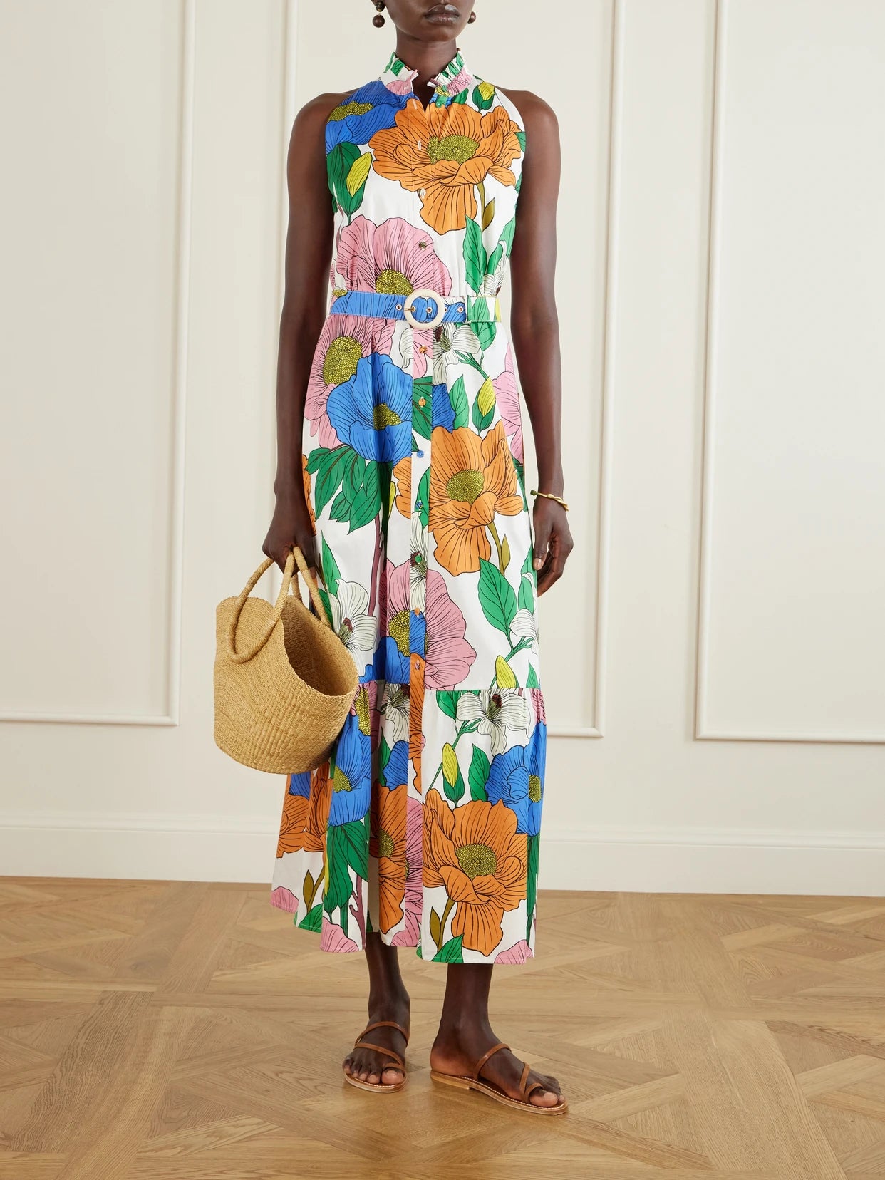 Image of Dresses. Product name - Biba Tiered Printed Cotton-poplin Maxi Dress in Multi colour by brand - Borgo de Nor