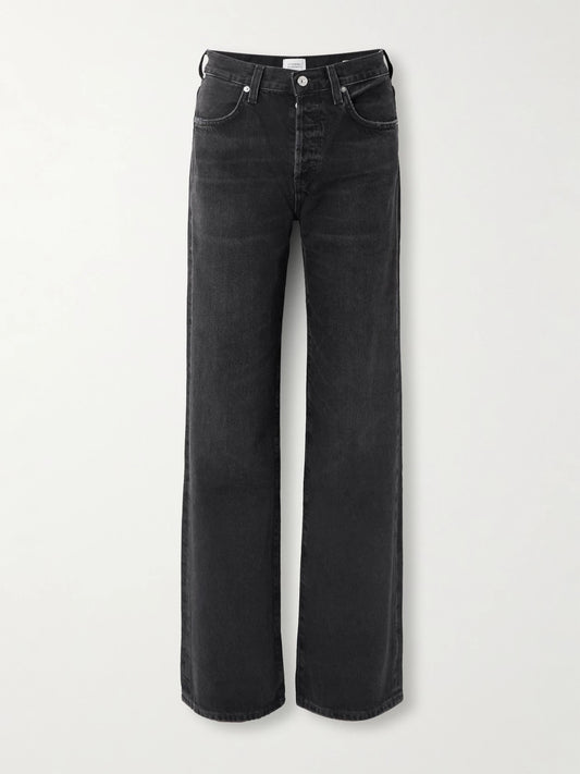 Image of Jeans. Product name - Annina High-rise Wide-leg Jeans - 33" in Black colour by brand - Citizens of Humanity