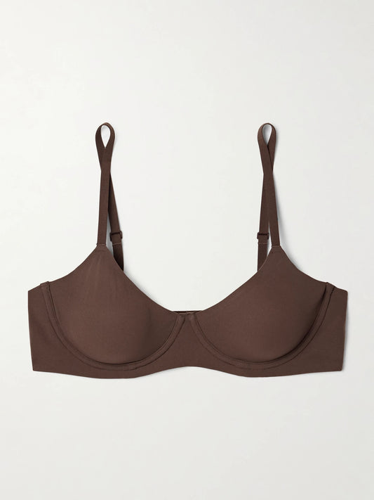 Image of Lingerie. Product name - Fits Everybody Unlined Demi Bra - Cocoa in Brown colour by brand - SKIMS