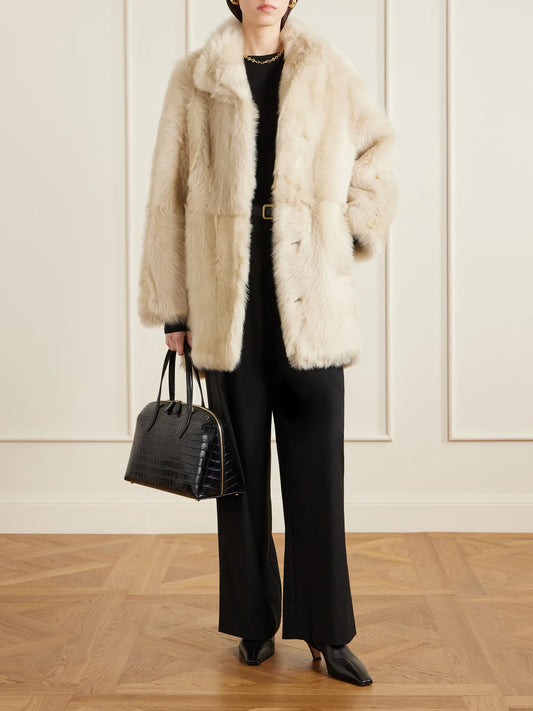 Image of Coats & Jackets. Product name - Donna Reversible Shearling Coat in Beige colour by brand - KALLMEYER
