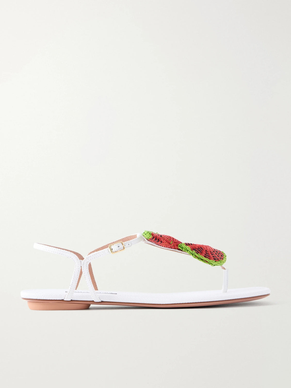 Embellished Raffia Thong Sandals