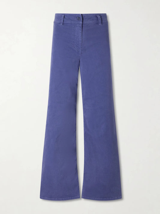 Image of a model wearing Pants. Product name - Megan Cotton-blend Wide-leg Pants in Blue colour by brand - Nili Lotan
