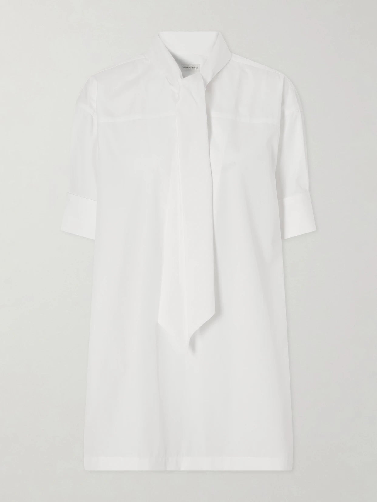 Image of a model wearing Tops. Product name - Tie-detailed Cotton-poplin Blouse in White colour by brand - Dries Van Noten