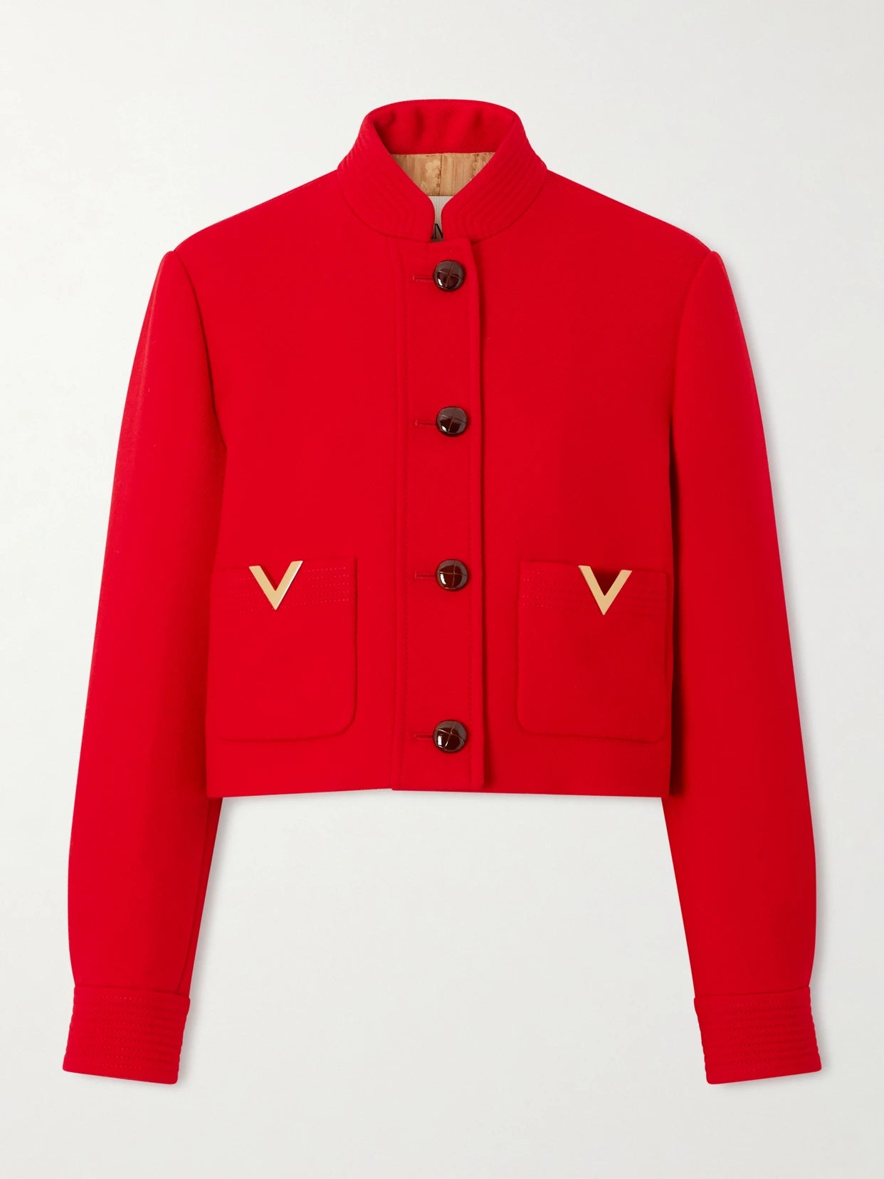 Image of Coats & Jackets. Product name - Embellished Wool And Silk-blend Drill Jacket in Red colour by brand - Valentino Garavani