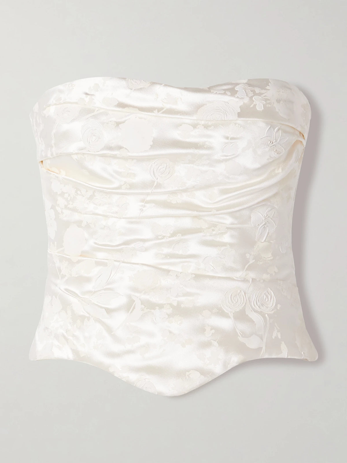 Danielle Frankel Demi Strapless Draped Painted Silk And Wool-blend Satin Bustier Top