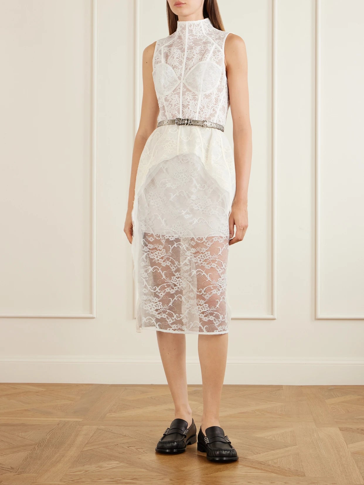 Image of Dresses. Product name - Delucia Cotton-blend Lace Midi Dress in White colour by brand - Acne Studios