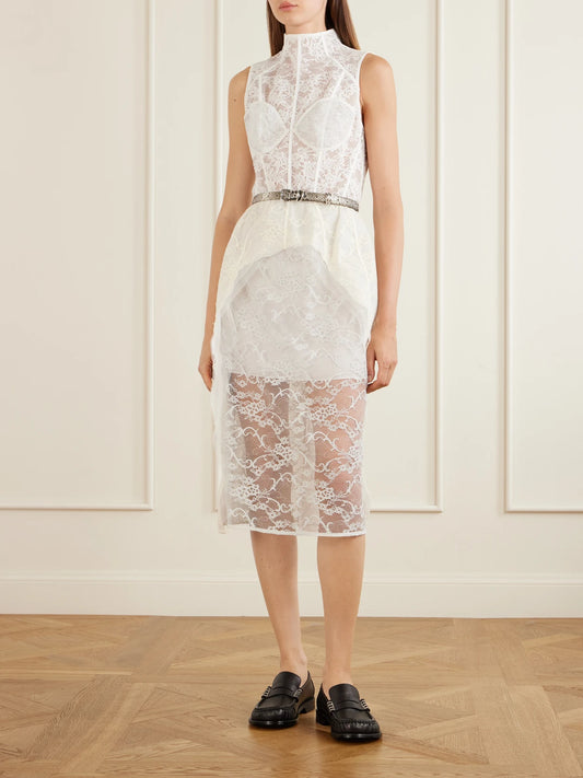 Image of Dresses. Product name - Delucia Cotton-blend Lace Midi Dress in White colour by brand - Acne Studios