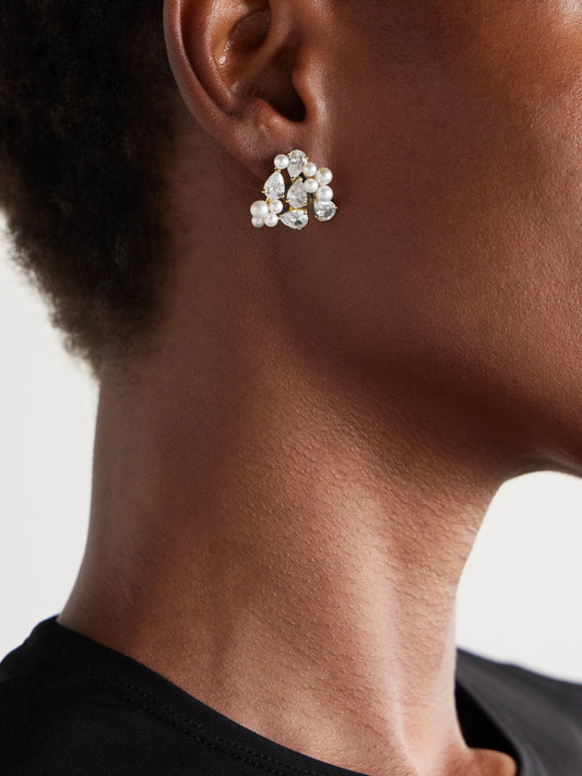 Image of Earrings. Product name - Gold-plated Recycled Silver, Cubic Zirconia And Pearl Earrings in Multi colour by brand - Completedworks