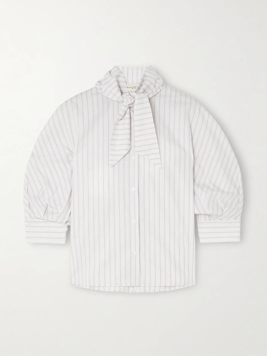 Image of a model wearing Tops. Product name - Lilette Striped Cotton-poplin Shirt in White colour by brand - KALLMEYER