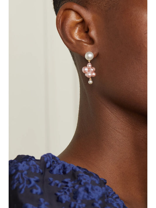 Image of Earrings. Product name - Botticelli Rose 14-karat Gold Pearl Earrings in Multi colour by brand - Sophie Bille Brahe