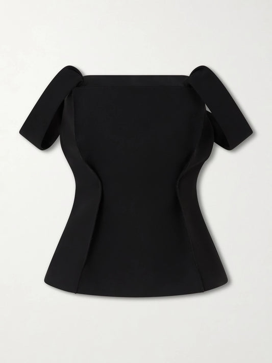 Image of Blouses. Product name - Yasmina Crepe Blouse in Black colour by brand - KHAITE