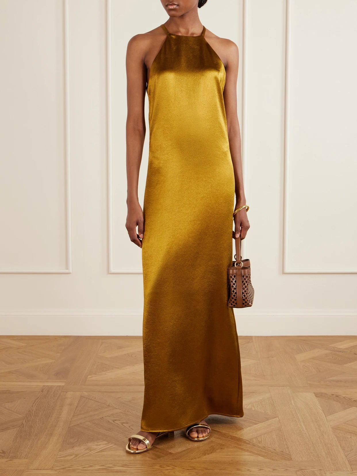 Image of Dresses. Product name - The Martha Satin Maxi Dress in Gold colour by brand - Giuliva Heritage