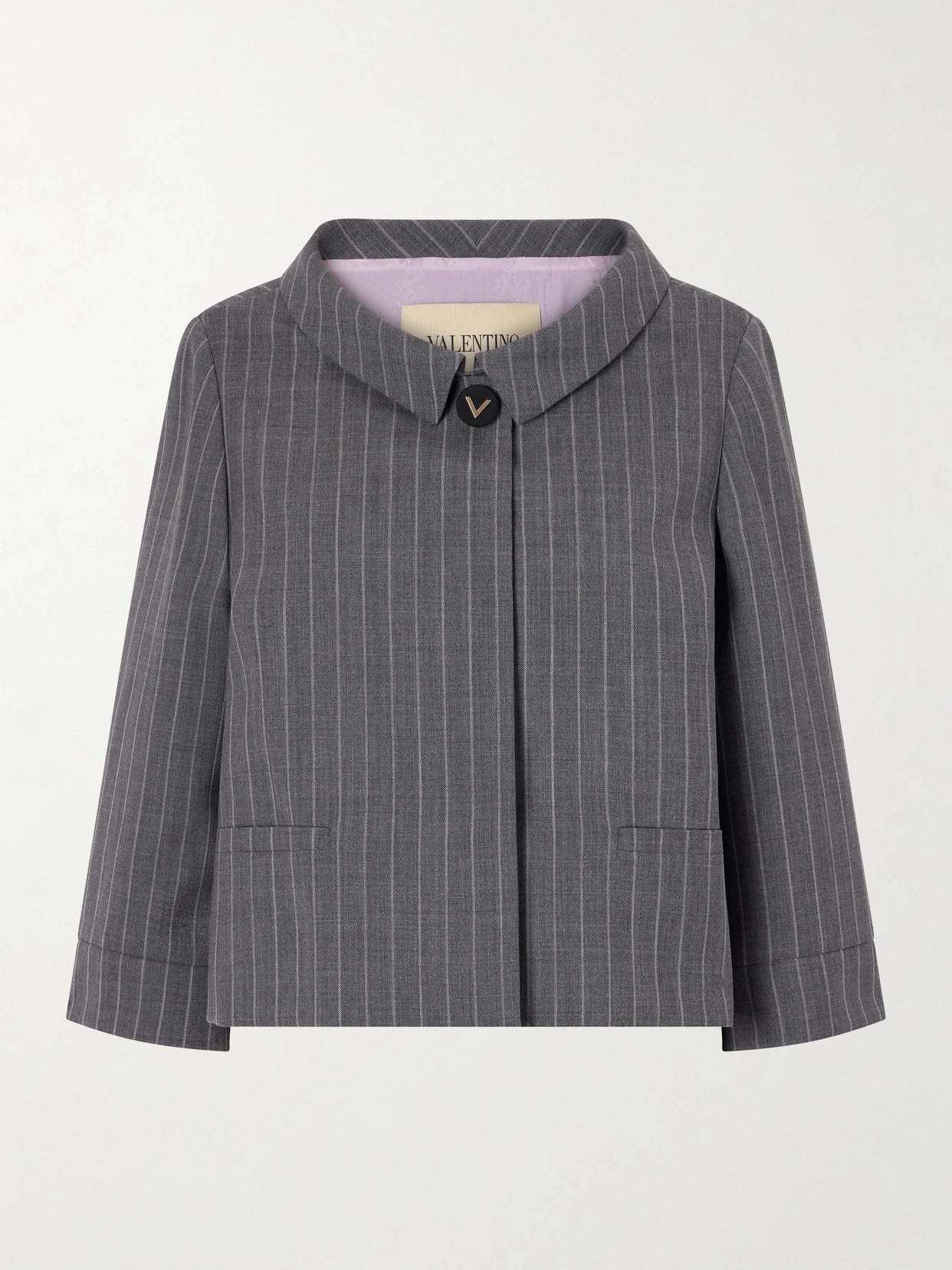 Image of Coats & Jackets. Product name - Striped Wool Grain De Poudre Jacket in Dark gray colour by brand - Valentino Garavani