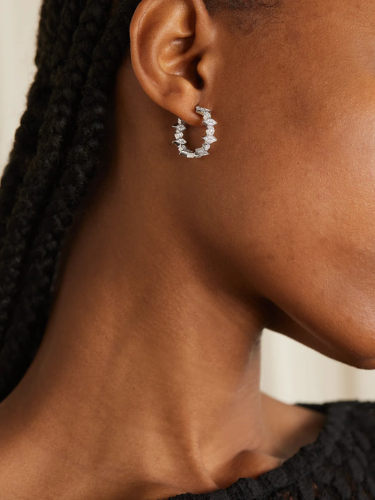 Image of Earrings. Product name - Hexagon Large 18-karat White Gold Diamond Hoop Earrings in Multi colour by brand - KOLOURS JEWELRY