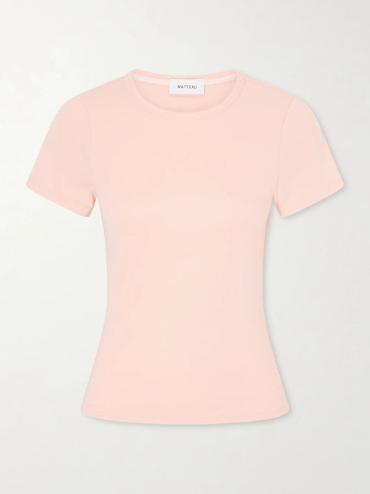 Image of a model wearing Tops. Product name - Baby Cotton-jersey T-shirt in Pink colour by brand - Matteau