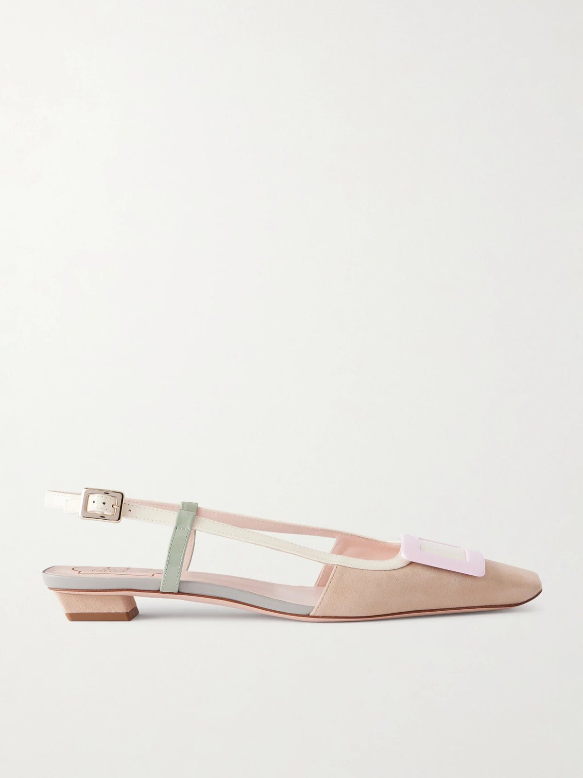 Roger Belle Vivier 20 Buckled Leather-trimmed Suede Ballet Flats