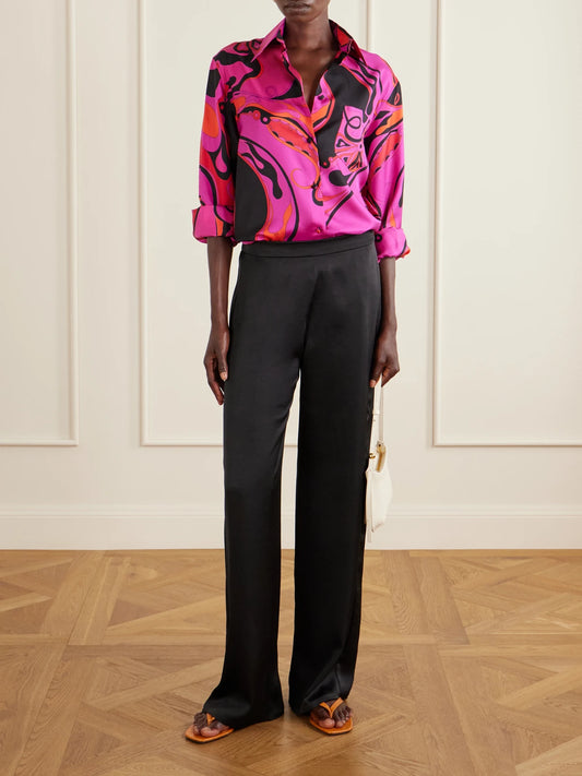 Image of a model wearing Tops. Product name - Printed Silk Twill Shirt in Bright pink colour by brand - PUCCI