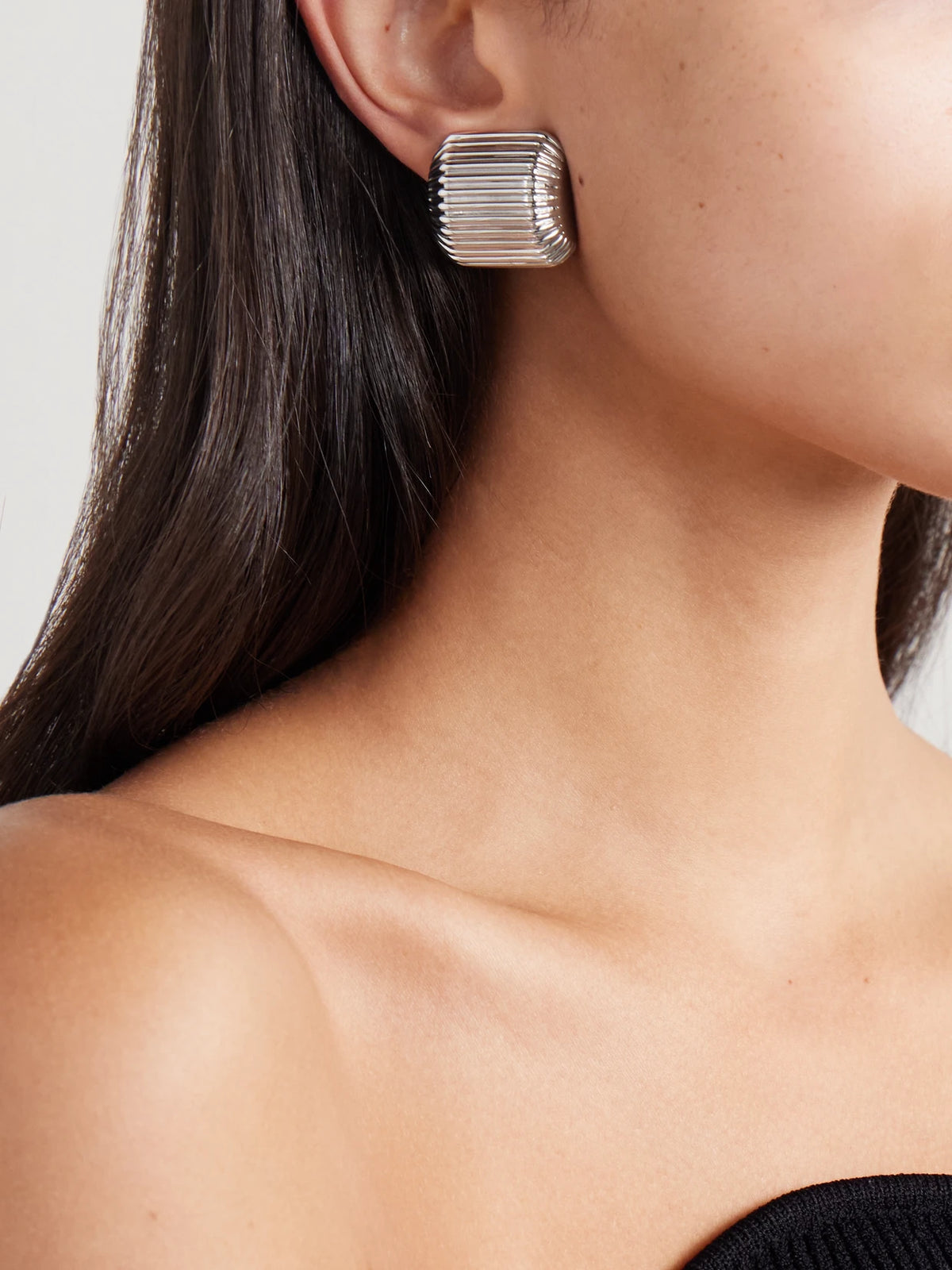 Image of Earrings. Product name - Elle Rhodium-plated Clip Earrings in Silver colour by brand - Martha Calvo