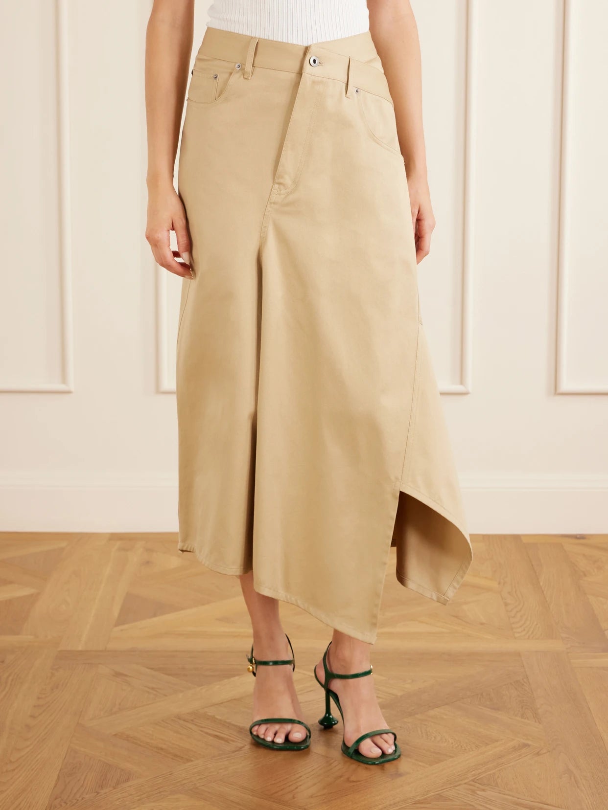 Asymmetrical Cotton-gabardine Midi Skirt