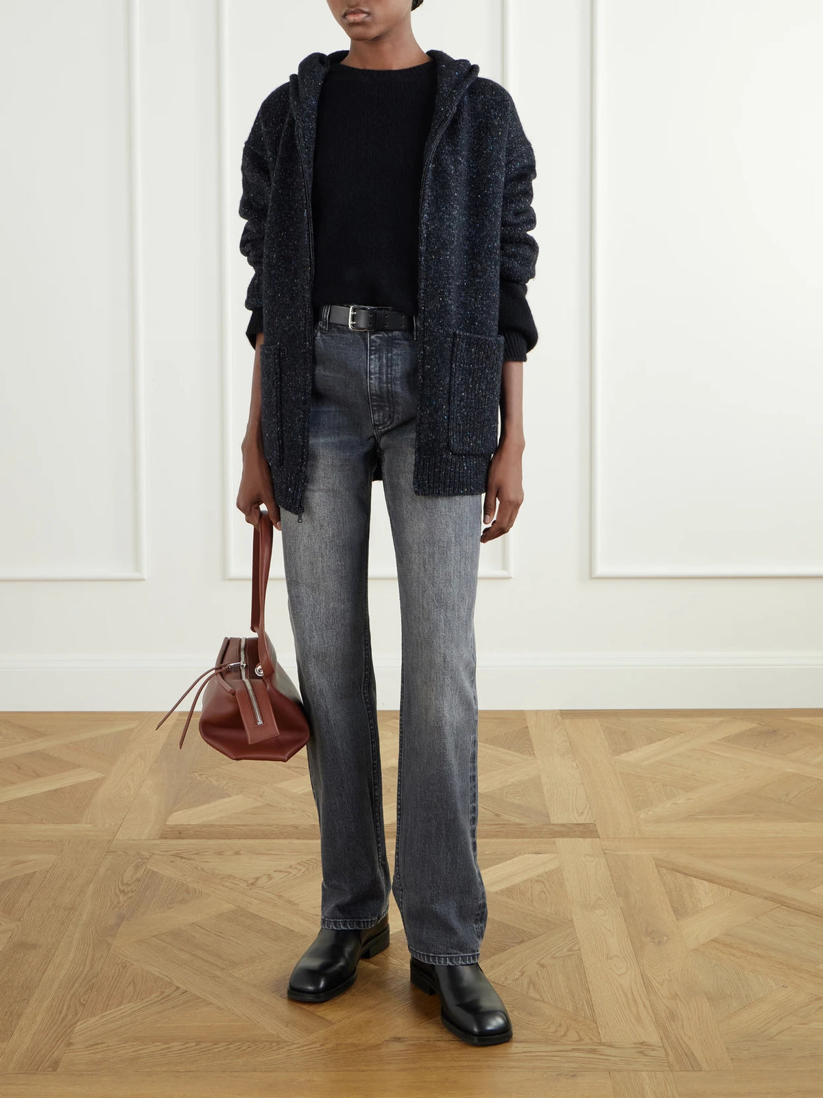 Image of Coats & Jackets. Product name - Hooded Wool-blend Tweed Jacket in Black colour by brand - Tibi