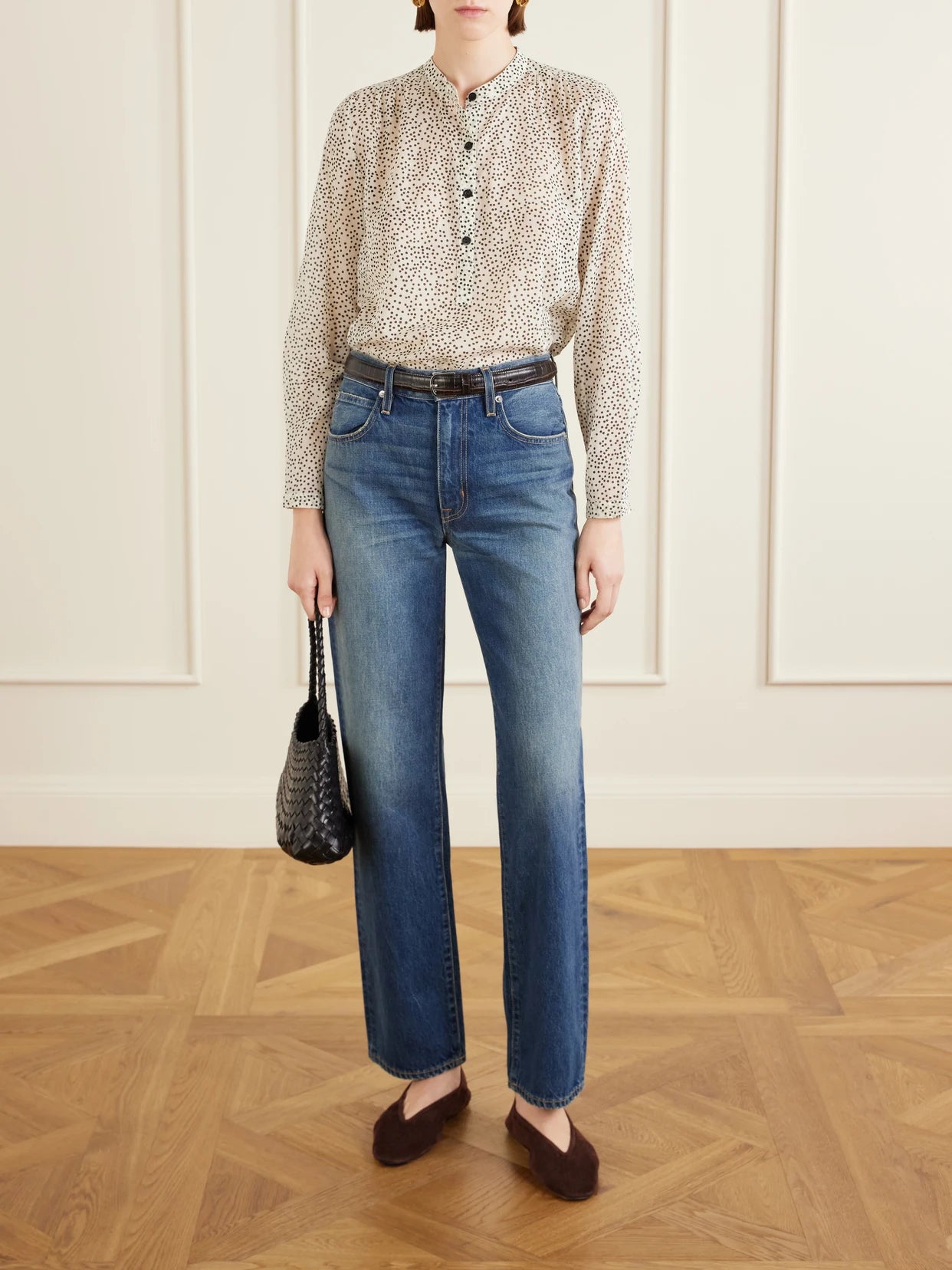 Image of a model wearing Tops. Product name - Maria Polka-dot Organic Cotton-voile Blouse in Ecru colour by brand - MARANT ÉTOILE