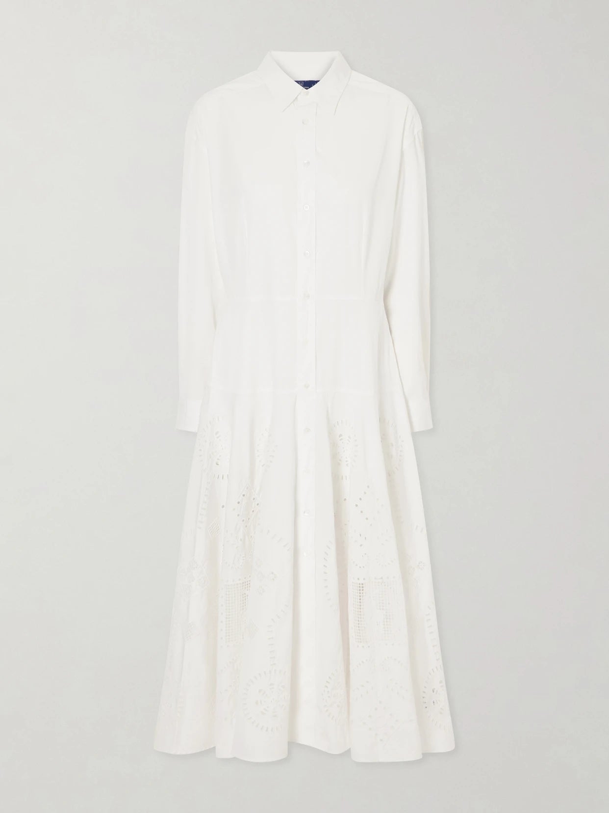 Image of Dresses. Product name - Broderie Anglaise Cotton Midi Dress in White colour by brand - Polo Ralph Lauren