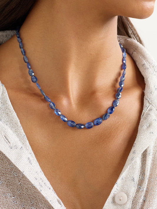 Image of Necklaces. Product name - 18-karat White Gold, Sterling Silver, Kyanite And Diamond Necklace in Multi colour by brand - Ileana Makri