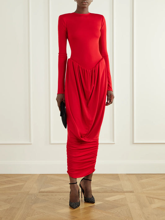 Image of Dresses. Product name - Camino Gathered Crepe Gown in Multi colour by brand - Ilkyaz Ozel
