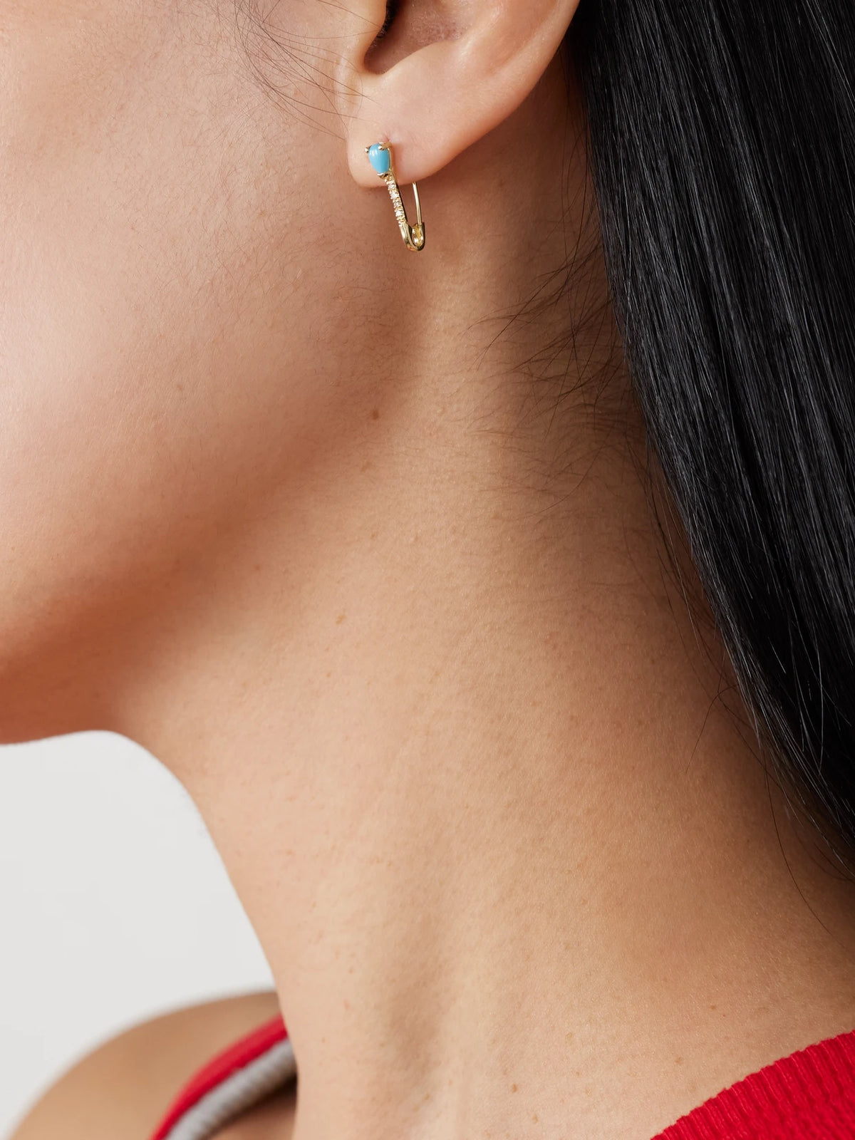 Image of Earrings. Product name - Mini 14-karat Gold, Turquoise And Diamond Single Earring in Multi colour by brand - Loren Stewart