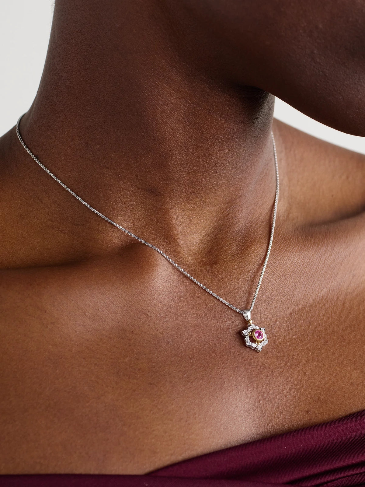 Image of Necklaces. Product name - 14-karat White And Yellow Gold Diamond And Sapphire Necklace in Pink colour by brand - Buccellati