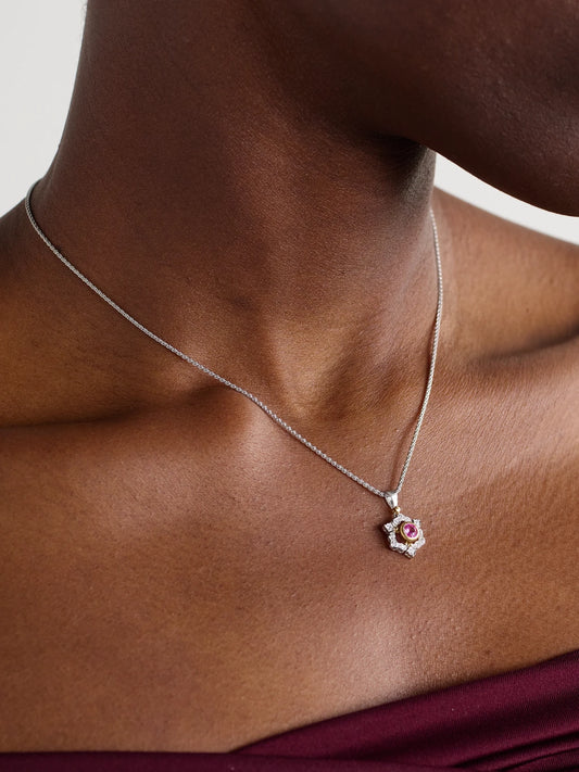 Image of Necklaces. Product name - 14-karat White And Yellow Gold Diamond And Sapphire Necklace in Pink colour by brand - Buccellati
