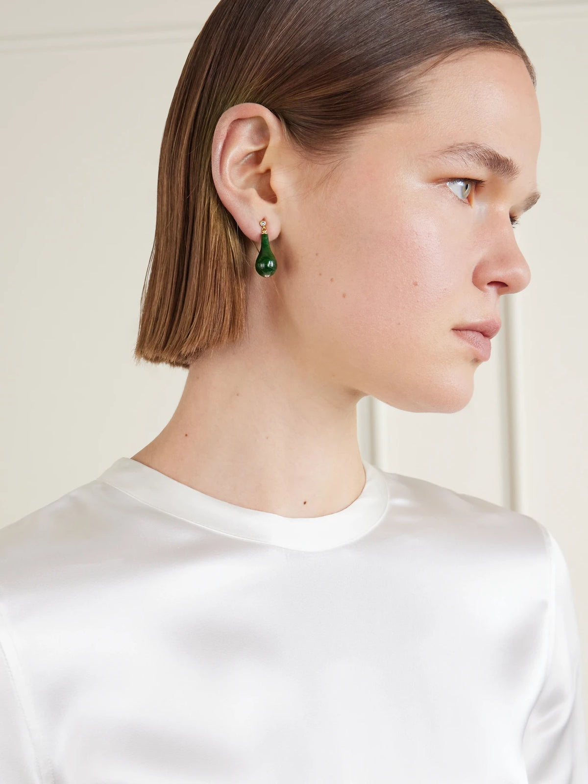 Image of Earrings. Product name - Drop Gold-plated Jade Earrings in Green colour by brand - TOTEME