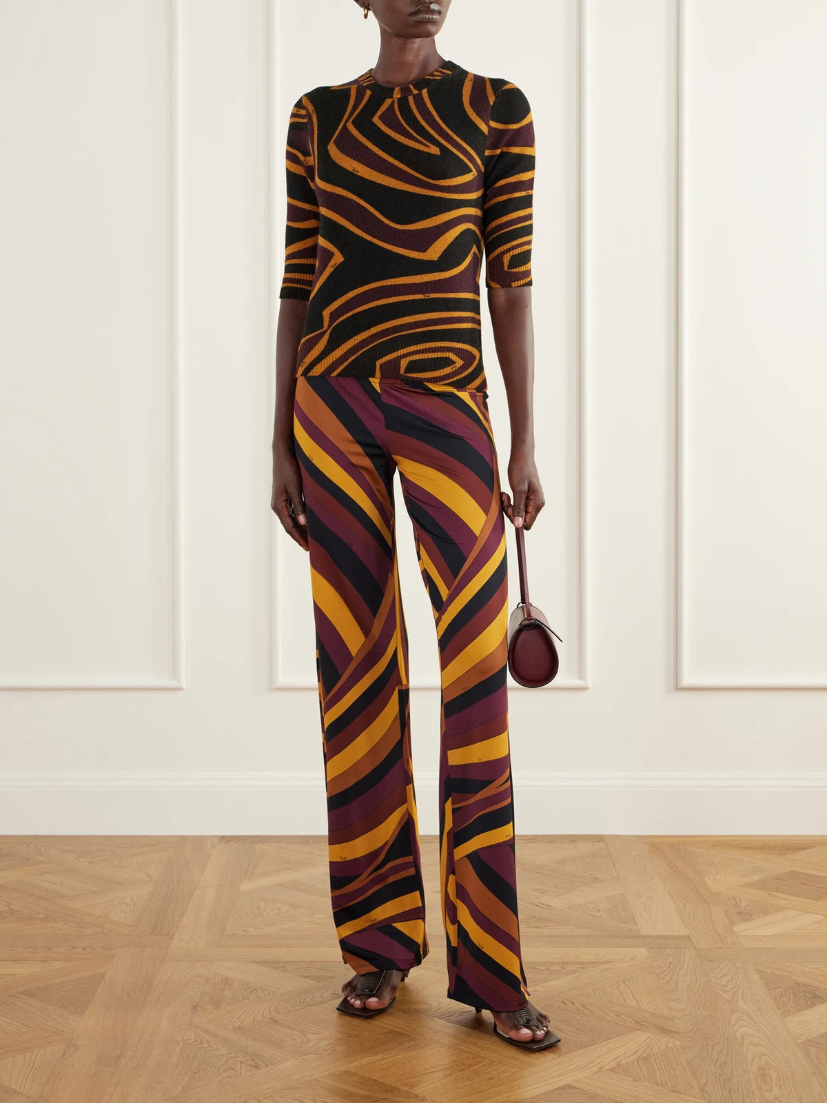 Image of Outfit Sets. Product name - Printed Open-back Wool-blend Sweater in Multi colour by brand - PUCCI