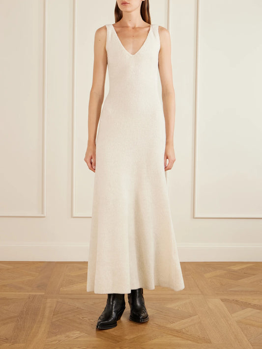 Image of Dresses. Product name - Lady Hall Plush-effect Cashmere And Silk-blend Maxi Dress in Ivory colour by brand - Gabriela Hearst