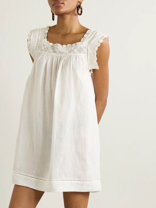 Almadia Crochet-trimmed Ramie Mini Dress