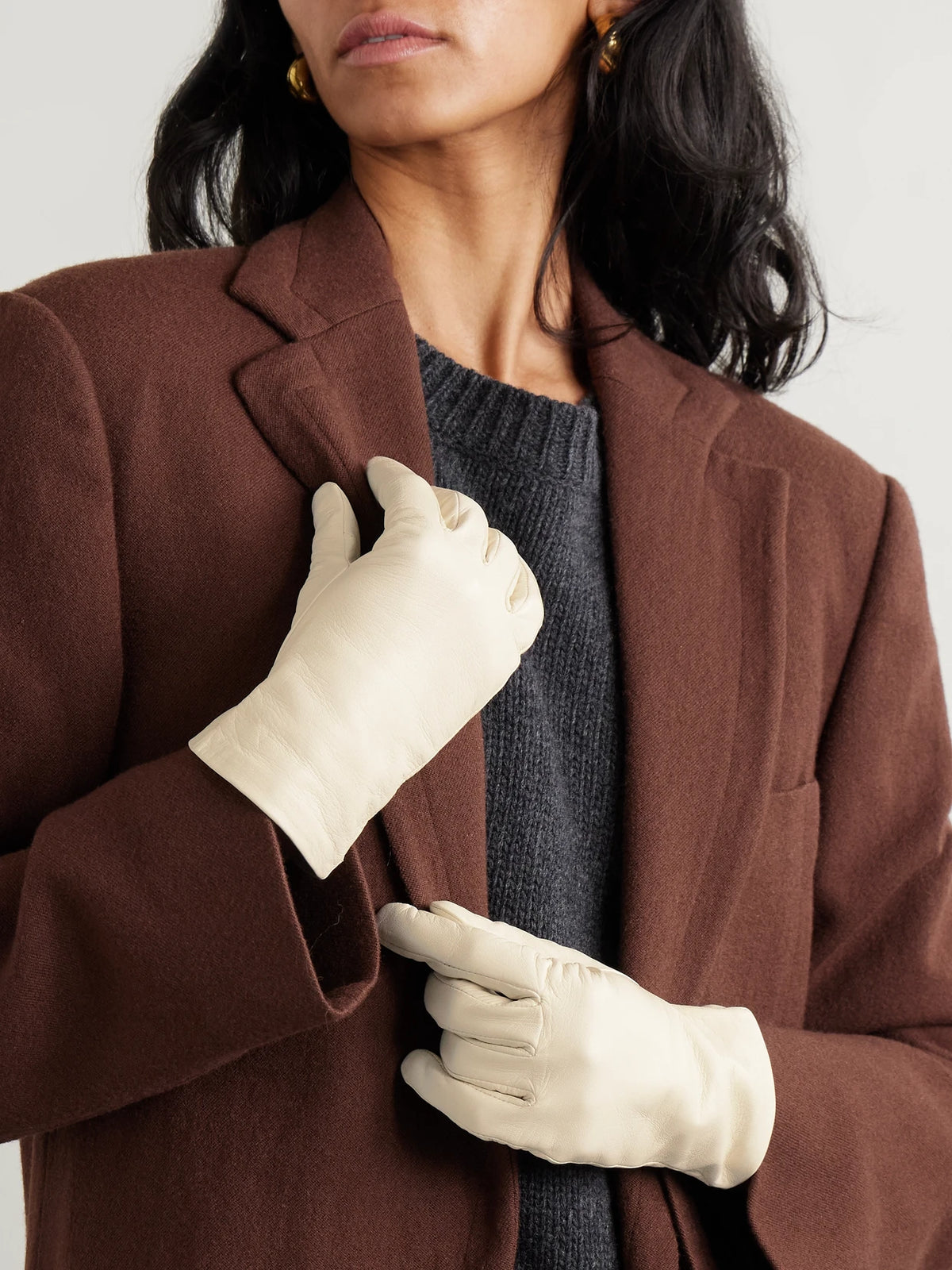 Image of Gloves & Mittens. Product name - Kate Leather Gloves in Off-white colour by brand - Agnelle