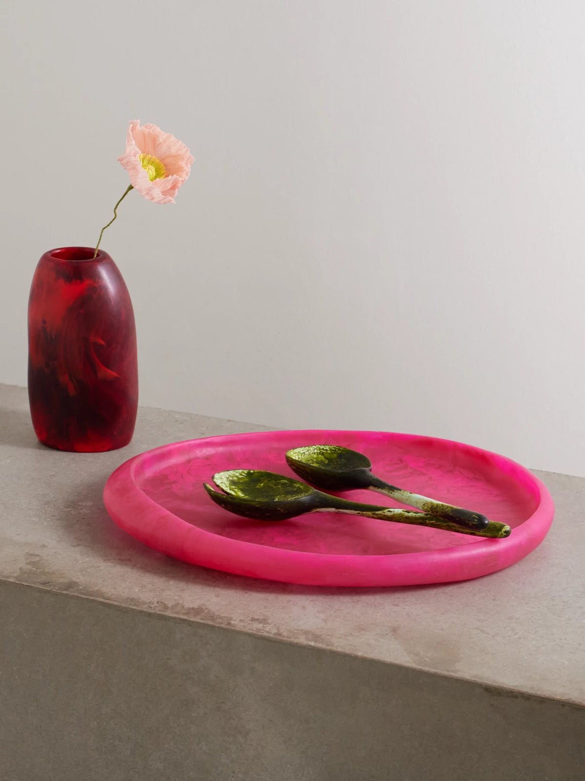 Image of Decor. Product name - Rock Resin Tray in Bright pink colour by brand - Dinosaur Designs