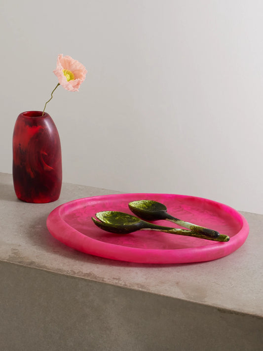 Image of Decor. Product name - Rock Resin Tray in Bright pink colour by brand - Dinosaur Designs