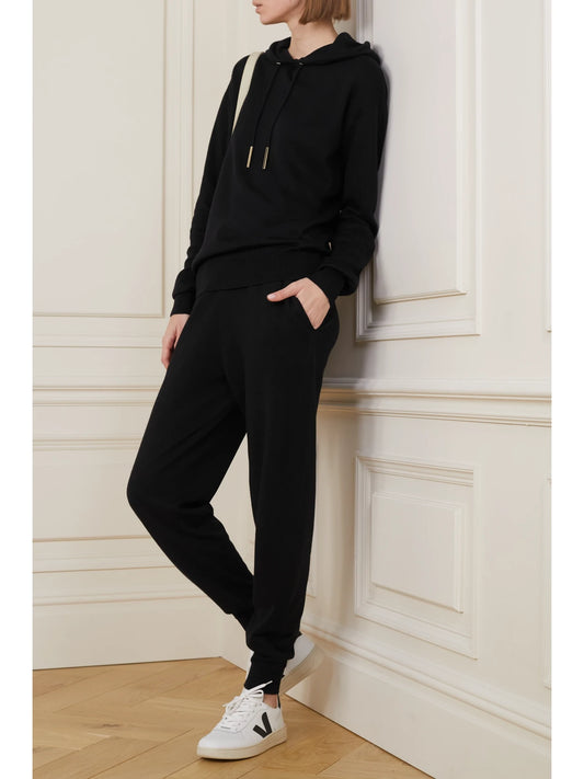 Image of Sleepwear & Loungewear. Product name - Gia Berlin Silk And Cashmere-blend Hoodie And Track Pants Set in Black colour by brand - Olivia von Halle