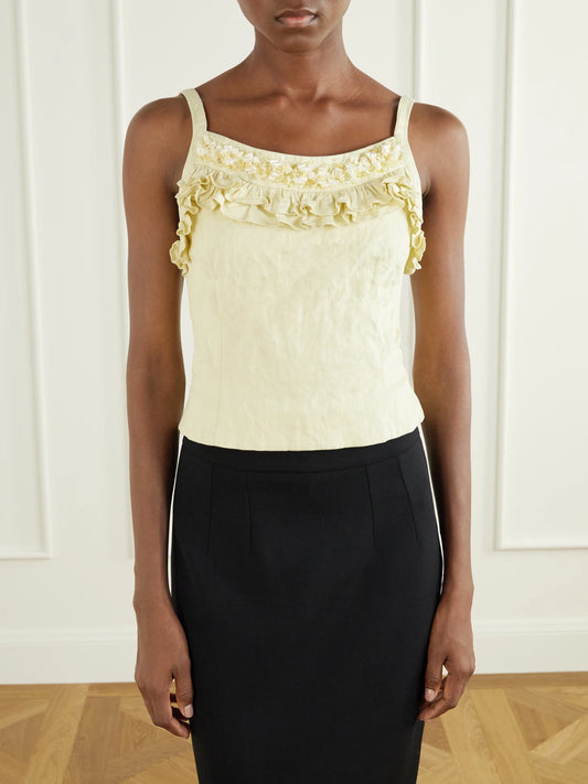 SHUSHU/TONG Cami Embellished Ruffled Cotton-blend Cami